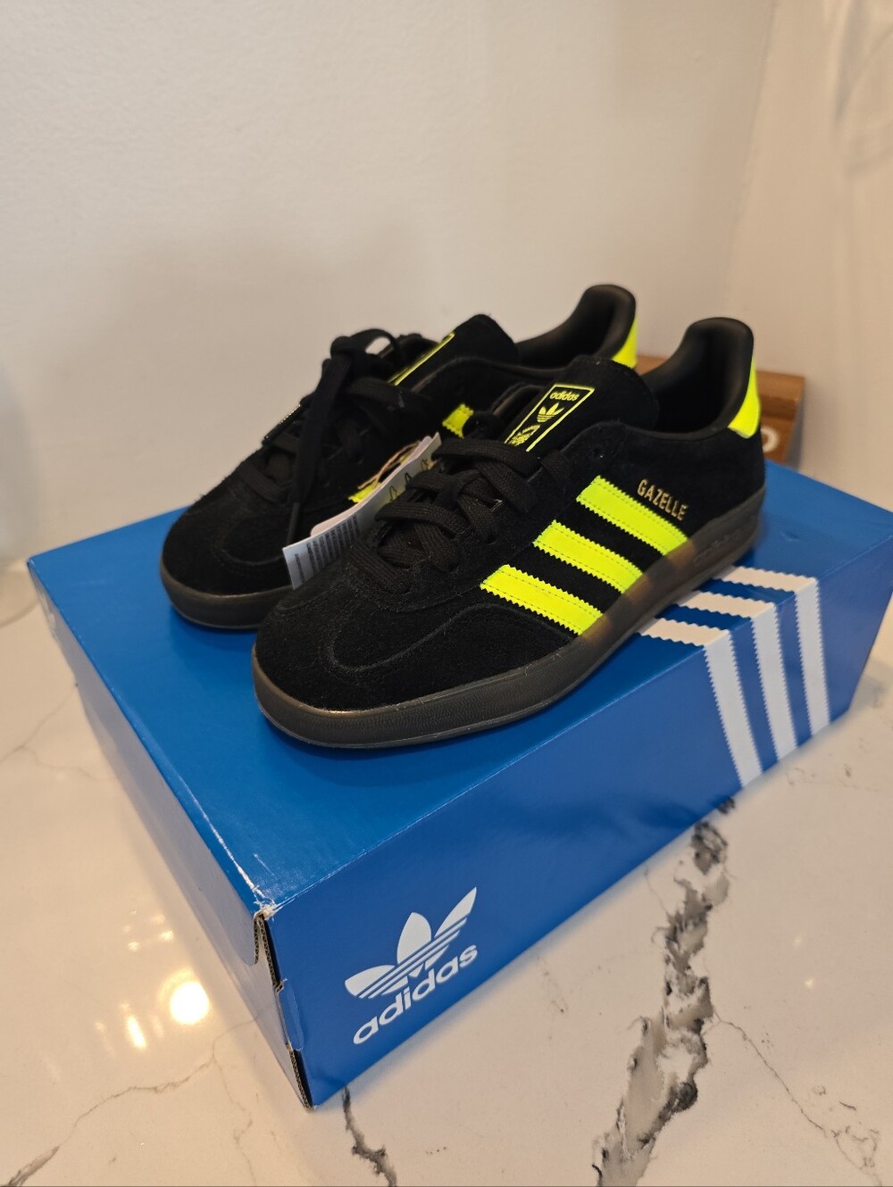 Adidas Gazelle Indoor Originals Men's Size 4.5 Black Solar Yellow |JR3841| NWT